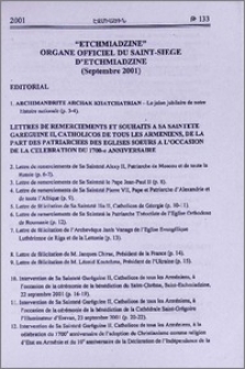 "Etchmiadzine" organe officiel du Saint-Siege d'Etchmiadzine (Septembre 2001)