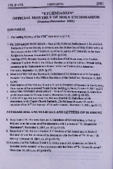 “Etchmiadzin” official monthly of Holy Etchmiadzin (October-november 2001)
