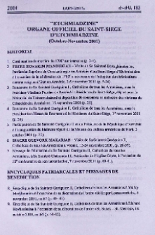 "Etchmiadzine" organe officiel du Saint-Siege d'Etchmiadzine (Octobre-novembre 2001)