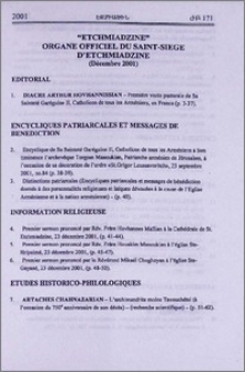 "Etchmiadzine" organe officiel du Saint-Siege d'Etchmiadzine (Décembre 2001)