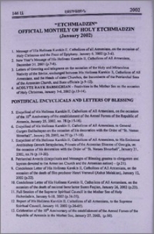 "Etchmiadzin" official monthly of Holy Etchmiadzin (January 2002)