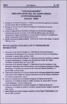 "Etchmiadzine" organe officiel du Saint-Siege d'Etchmiadzine (Janvier 2002)