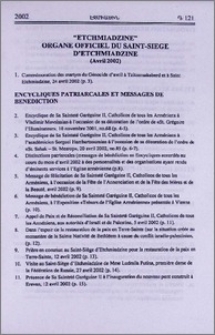 "Etchmiadzine" organe officiel du Saint-Siege d'Etchmiadzine (Avril 2002)