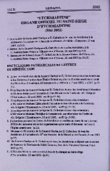"Etchmiadzine" organe officiel du Saint-Siege d'Etchmiadzine (Mai 2002)