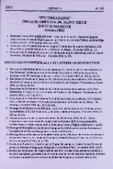 "Etchmiadzine" organe officiel du Saint-Siege d'Etchmiadzine (Octobre 2002)