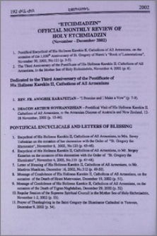 "Etchmiadzin" official monthly review of Holy Etchmiadzin (November-December 2002)