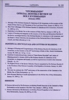 „Etchmiadzin” official journal of holy Etchmiadzin (january 2003)