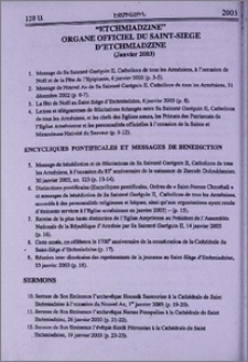 „Etchmiadzine” organe officiel du Saint-Siege d′Etchmiadzine(janvier 2003)