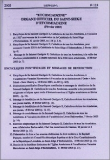 „Etchmiadzine” organe officiel du Saint-Siege d′Etchmiadzine(fevrier 2003)
