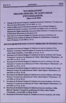 „Etchmiadzine” organe officiel du Saint-Siege d′Etchmiadzine(mars-avril 2003)