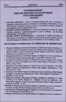 „Etchmiadzine” organe officiel du Saint-Siege d′Etchmiadzine(mai 2003)