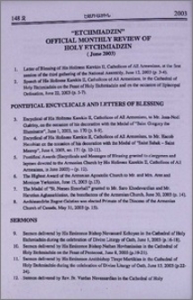 „Etchmiadzin” official journal of Holy Etchmiadzin(june 2003)
