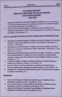„Etchmiadzine” organe officiel du Saint-Siege d′Etchmiadzine(juin 2003)