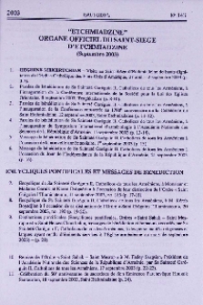 “Etchmiadzine” organe officiel du Saint-siege d’Etchmiadzine(septembre 2003)