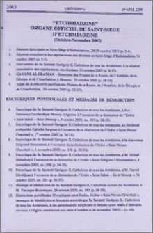 „Etchmiadzine” organe officiel du Saint-Siege d′Etchmiadzine(octobre-novembre 2003)
