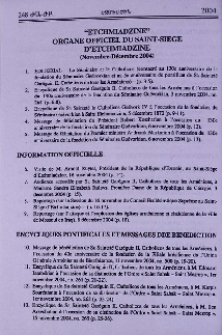 "Etchmiadzine" organe officiel du Saint-sifcge d’Etchmiadzine (Novembre - Decembre 2004)