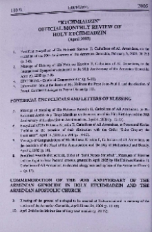 "Etchmiadzin" official monthly review of Holy Etchmiadzin (April 2005)