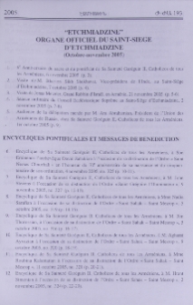 "Etchmiadzine" organe officiel du Saint-Siège d'Etchmiadzine (Octobre-Novembre 2005)