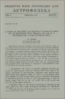 A study of the effect of relativity change of mass of the electrons with velocity on the M-R relations for a cold spherical body