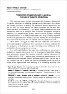 Production Of Green Power In Armenia: The Risk Of Climatic Conditions
