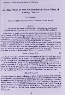 An algorithm of test generation in some class of analog circuits