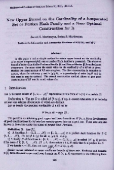 New upper bound on the cardinality of a k-separated set or perfect hash family and a near optimal construction for it
