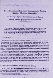 Two-dimensional sequence homogeneity testing against mixture alternative