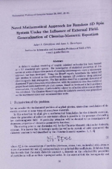 Novel mathematical approach for random 3D spin system under the influence of external field. Generalization of Clausius-Mossotti equation