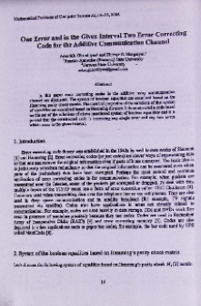One error and in the given interval two error correcting code for the additive communication channel