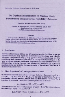 On optimal identification of Markov Chain distribution subject to the reliability criterion