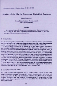 Studies of the Matrix generator statistical features