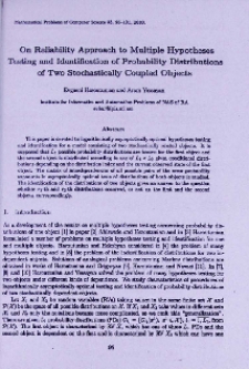 On reliability approach to multiple hypotheses testing and identification of probability distributions of two stochastically coupled objects