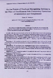 On the powers of dead-end recognizing systems in the class of two-element sets concerning operations of intersection and complement