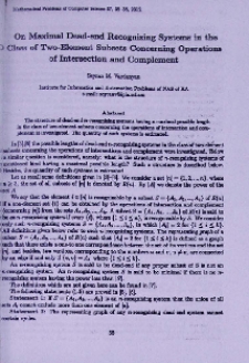 On maximal dead-end recognizing systems in the class of two-element subsets concerning operations of intersection and complement