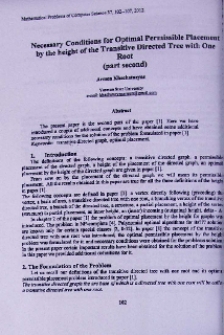 Necessary conditions for optimal permissible placement by the height of the transitive directed tree with one root (part second)