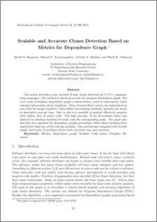 Scalable and Accurate Clones Detection Based on Metrics for Dependence Graph