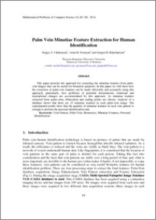 Palm Vein Minutiae Feature Extraction for Human Identification