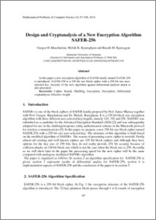 Design and Cryptanalysis of a New Encryption Algorithm SAFER-256