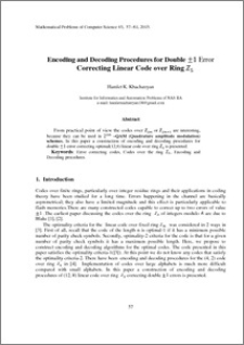 Encoding and Decoding Procedures for Double ±1 Error Correcting Linear Code over Ring Z5