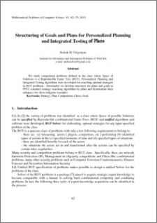 Structuring of Goals and Plans for Personalized Planning and Integrated Testing of Plans