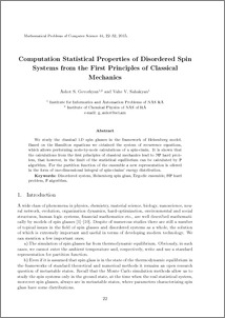 Computation Statistical Properties of Disordered Spin Systems from the First Principles of Classical Mechanics