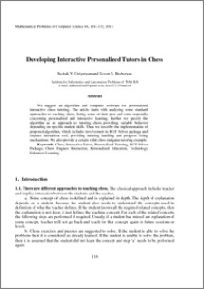 Developing Interactive Personalized Tutors in Chess