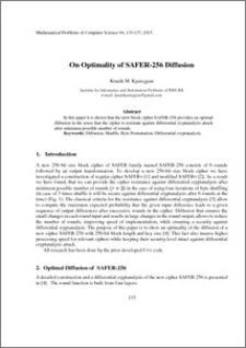 On Optimality of SAFER-256 Diffusion