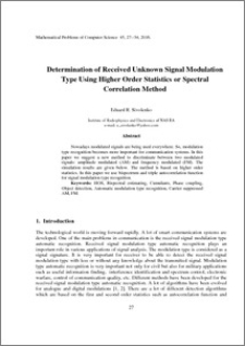 Determination of Received Unknown Signal Modulation Type Using Higher Order Statistics or Spectral Correlation Method