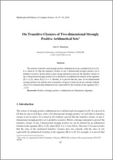 On Transitive Closures of Two-dimensional Strongly Positive Arithmetical Sets