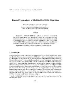 Linear Cryptanalysis of Modified SAFER + Algorithm
