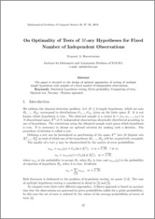On Optimality of Tests of M-ary Hypotheses for Fixed Number of Independent Observations
