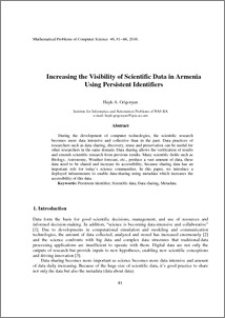 Increasing the Visibility of Scientific Data in Armenia Using Persistent Identifiers