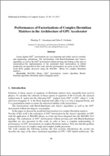 Performances of Factorizations of Complex Hermitian Matrices in the Architecture of GPU Accelerator