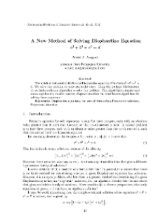 A New Method of Solving Diophantine Equation a3 + b3 + c3 = d
